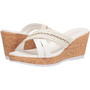 Italian White Wedge Sandals Cork Metallic Beading